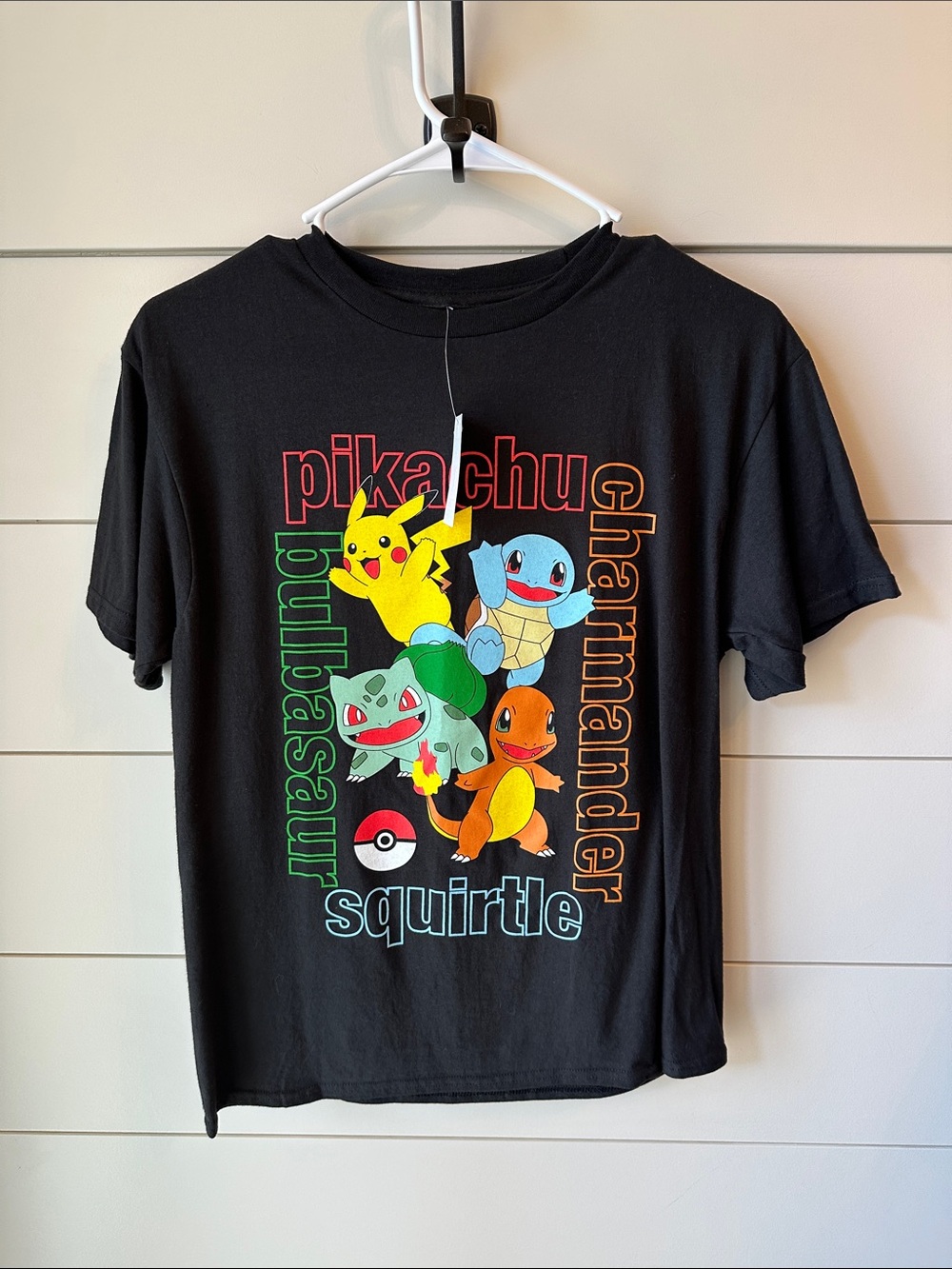 NWT Pokemon Black Kids Tee with Pikachu, Squirtle, Bulbasaur, Charmander